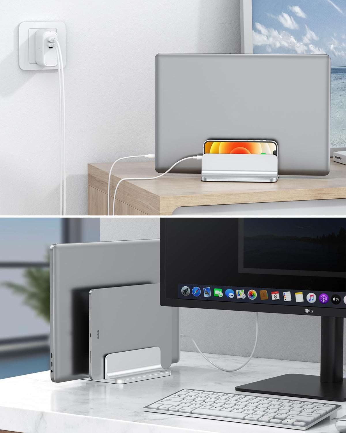 OMOTON Dual Stands Vertical Desk Laptop Stand Holder - Silver DEMO