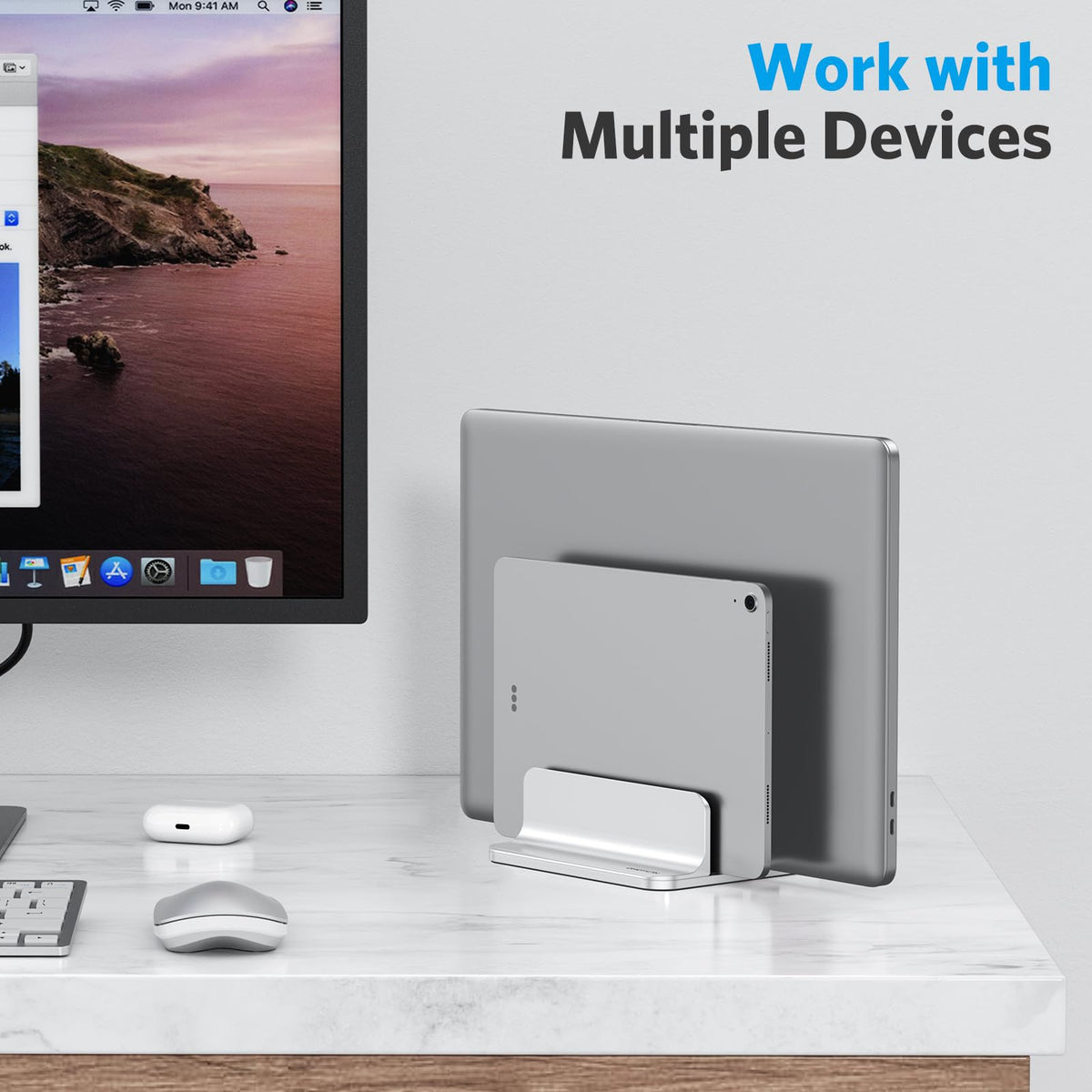 OMOTON Dual Stands Vertical Desk Laptop Stand Holder - Silver DEMO