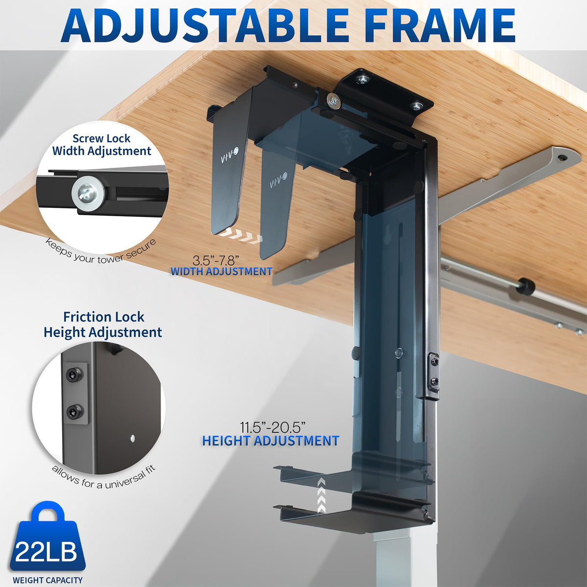 VIVO Adjustable Under Desk and Wall PC Monitor Mount Swivel - Black DEMO