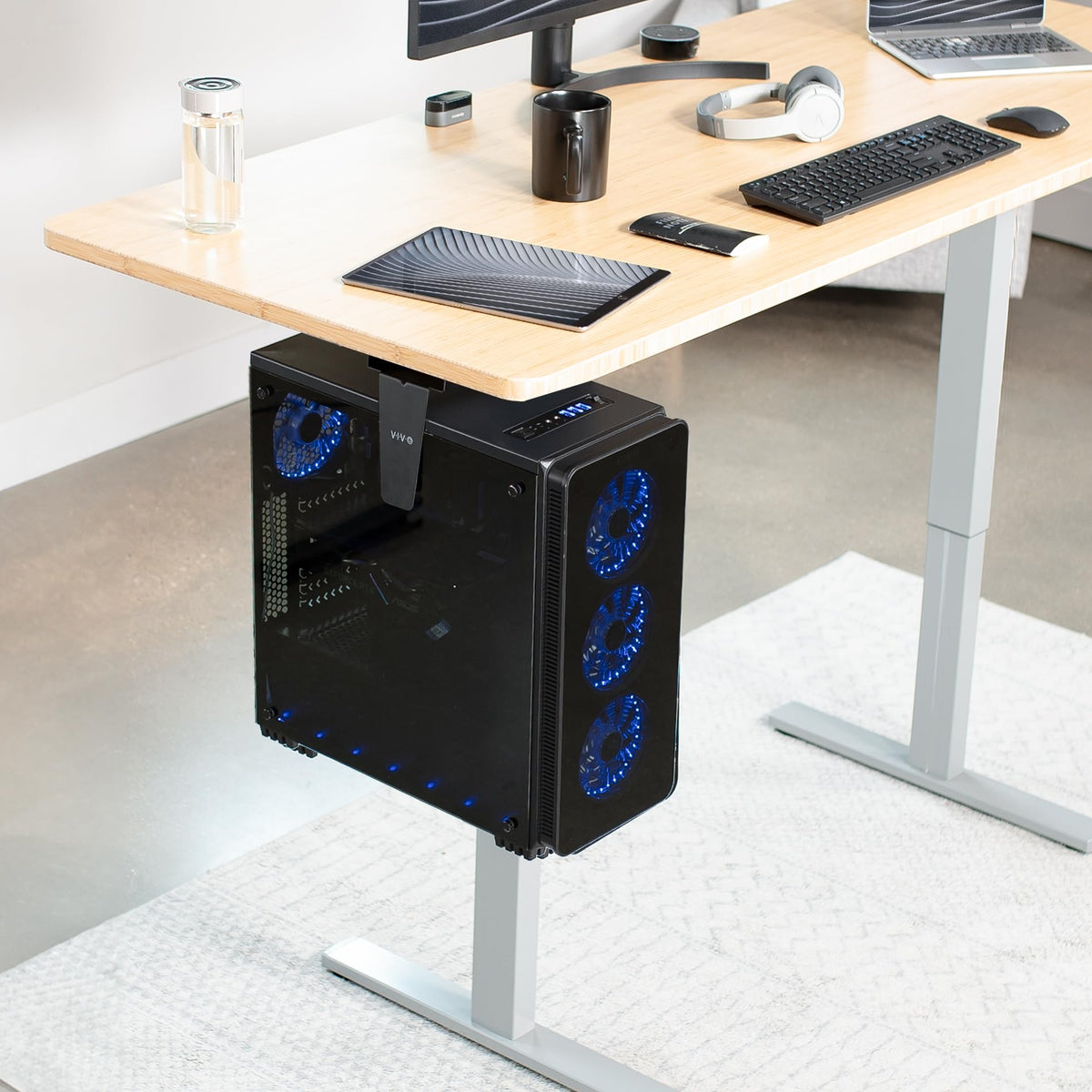 VIVO Adjustable Under Desk and Wall PC Monitor Mount Swivel - Black DEMO