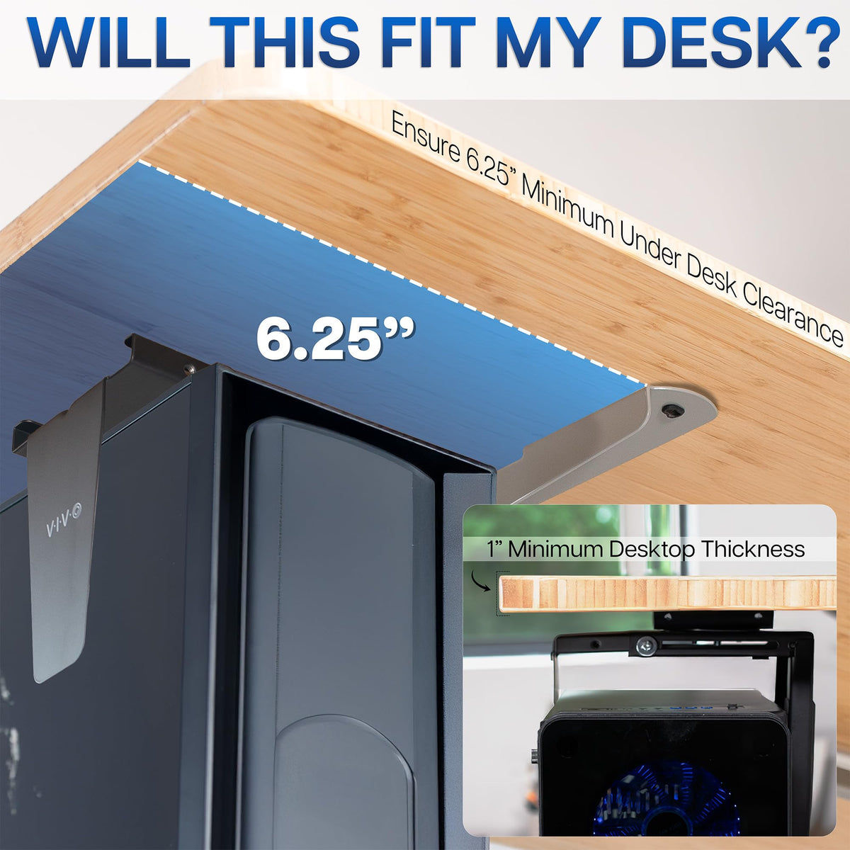VIVO Adjustable Under Desk and Wall PC Monitor Mount Swivel - Black DEMO