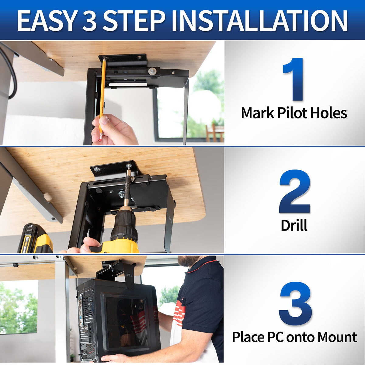 VIVO Adjustable Under Desk and Wall PC Monitor Mount Swivel - Black DEMO