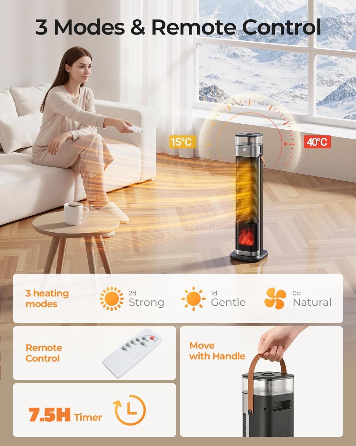 YOUYICI Portable Heating Space Heater 3 in 1 with Humidifier Black NEW
