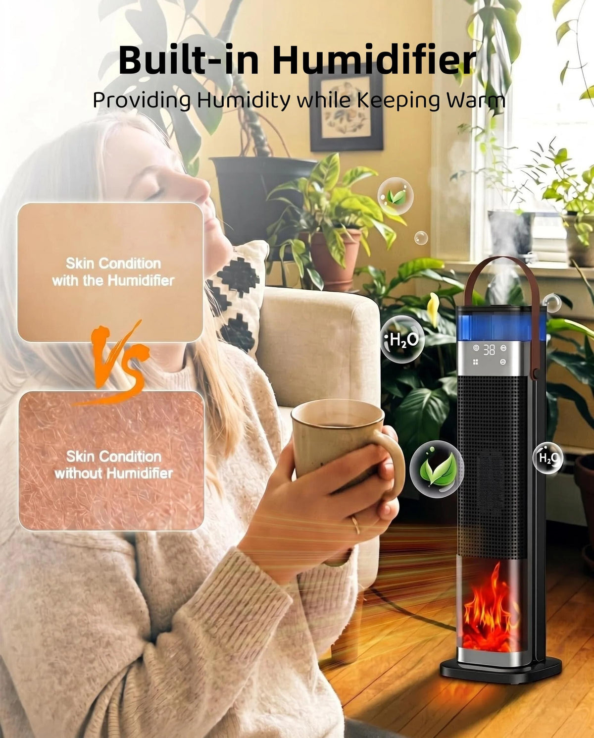 YOUYICI Portable Heating Space Heater 3 in 1 with Humidifier Black NEW