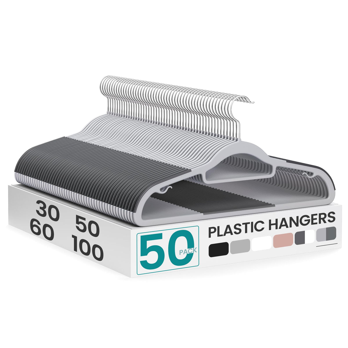 SONGMICS Grey Non-Slip Plastic Coat Hangers 50 Pack Home Storage NEW