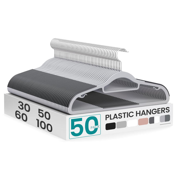 SONGMICS Grey Non-Slip Plastic Coat Hangers 50 Pack Home Storage NEW