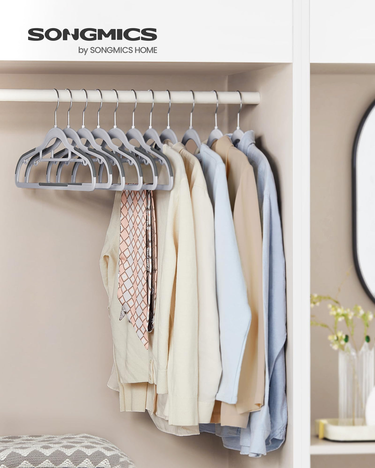 SONGMICS Grey Non-Slip Plastic Coat Hangers 50 Pack Home Storage NEW