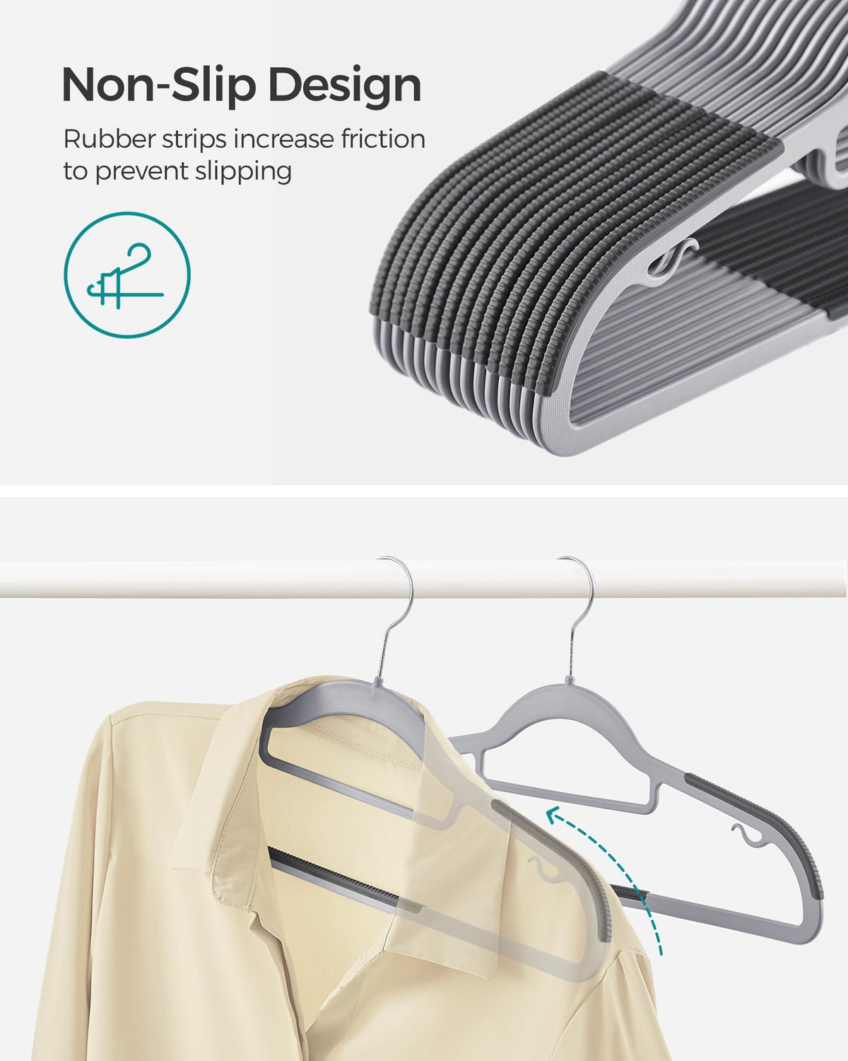 SONGMICS Grey Non-Slip Plastic Coat Hangers 50 Pack Home Storage NEW
