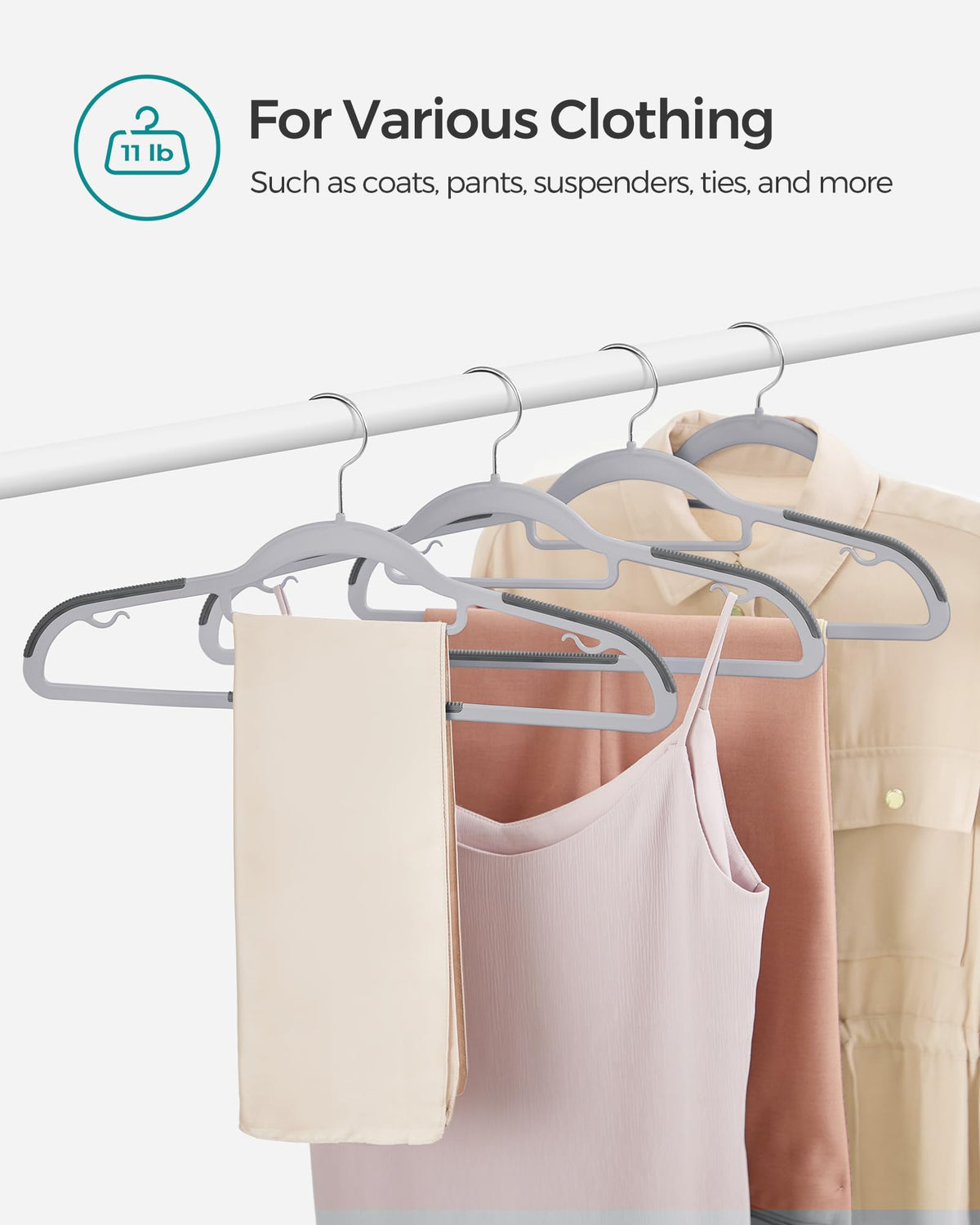 SONGMICS Grey Non-Slip Plastic Coat Hangers 50 Pack Home Storage NEW