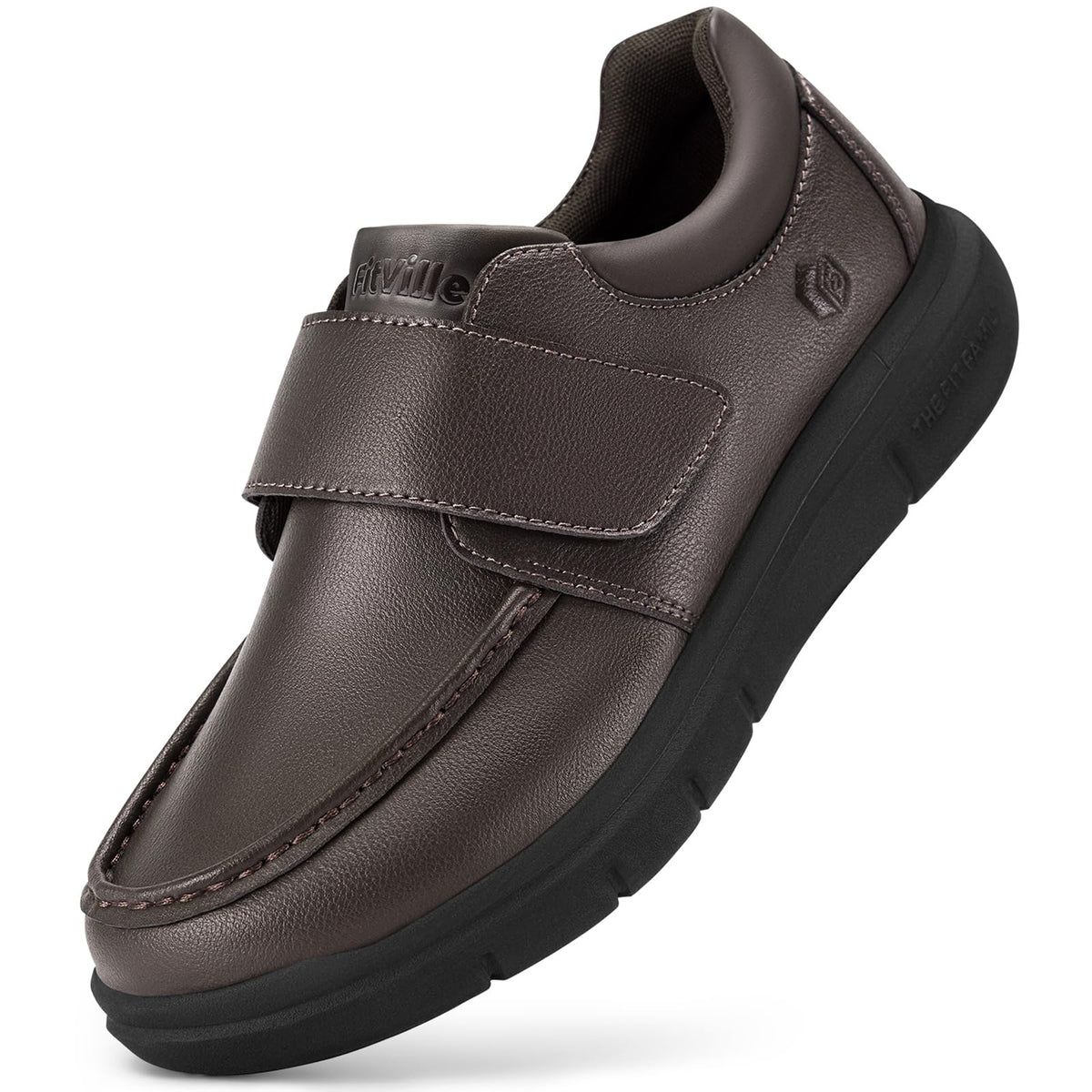 FitVille Brown Foot Care Dress Shoes Hook Loop Strap EXTRA WIDE US 13 NEW