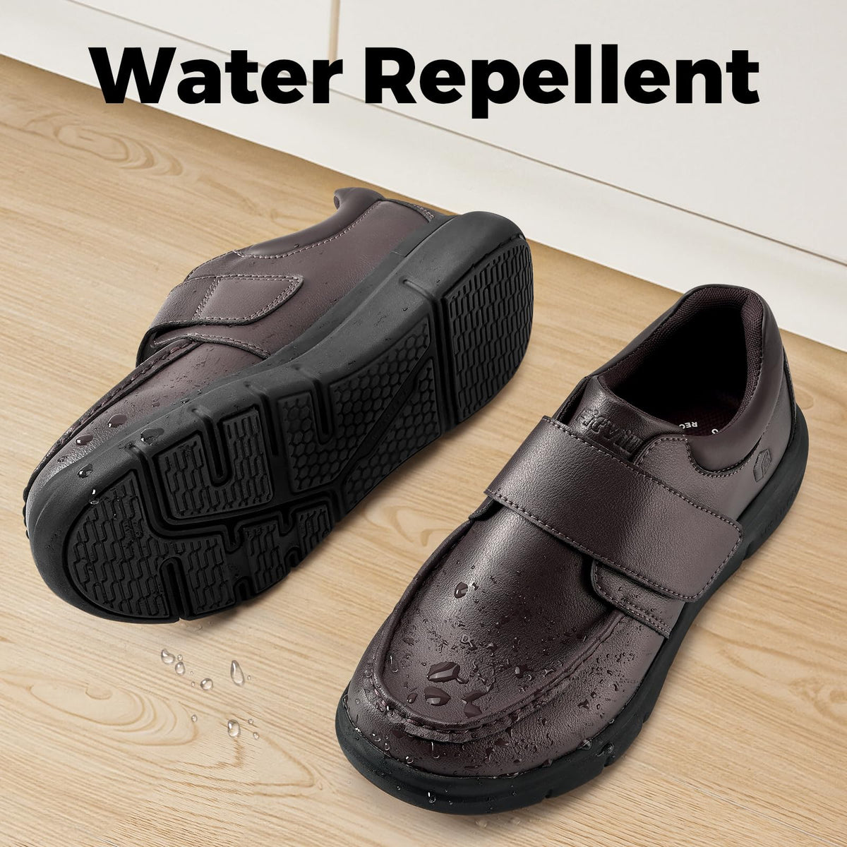 FitVille Brown Foot Care Dress Shoes Hook Loop Strap EXTRA WIDE US 13 NEW