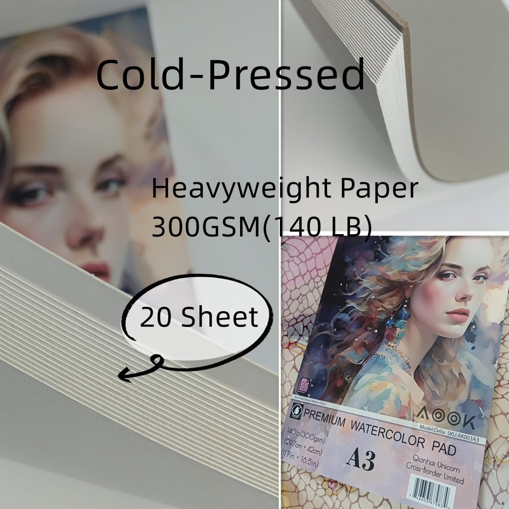 AOOK Watercolor A3 Paper Pad 140lb Mixed Media Art 20 Sheets 2 Pack NEW