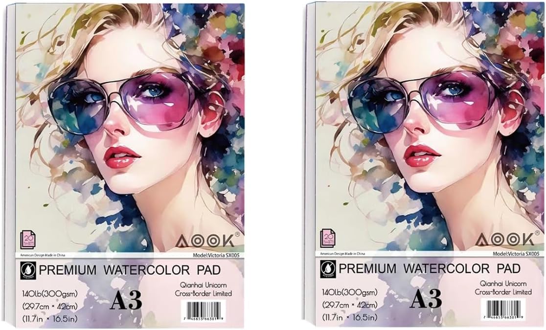 AOOK A3 Watercolor Paper Pad 140lb Cold Pressed 2 Sets Bundle NEW