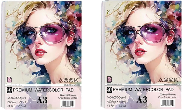 AOOK A3 Watercolor Paper Pad 140lb Cold Pressed 2 Sets Bundle NEW