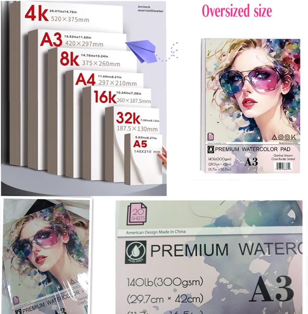 AOOK A3 Watercolor Paper Pad 140lb Cold Pressed 2 Sets Bundle NEW