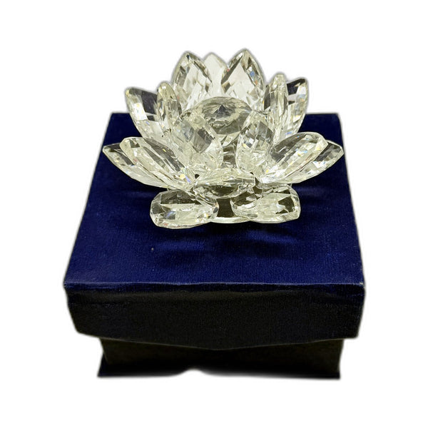 Crystal Lotus Flower Figurine Clear Decorative Collectible Feng Shui Art