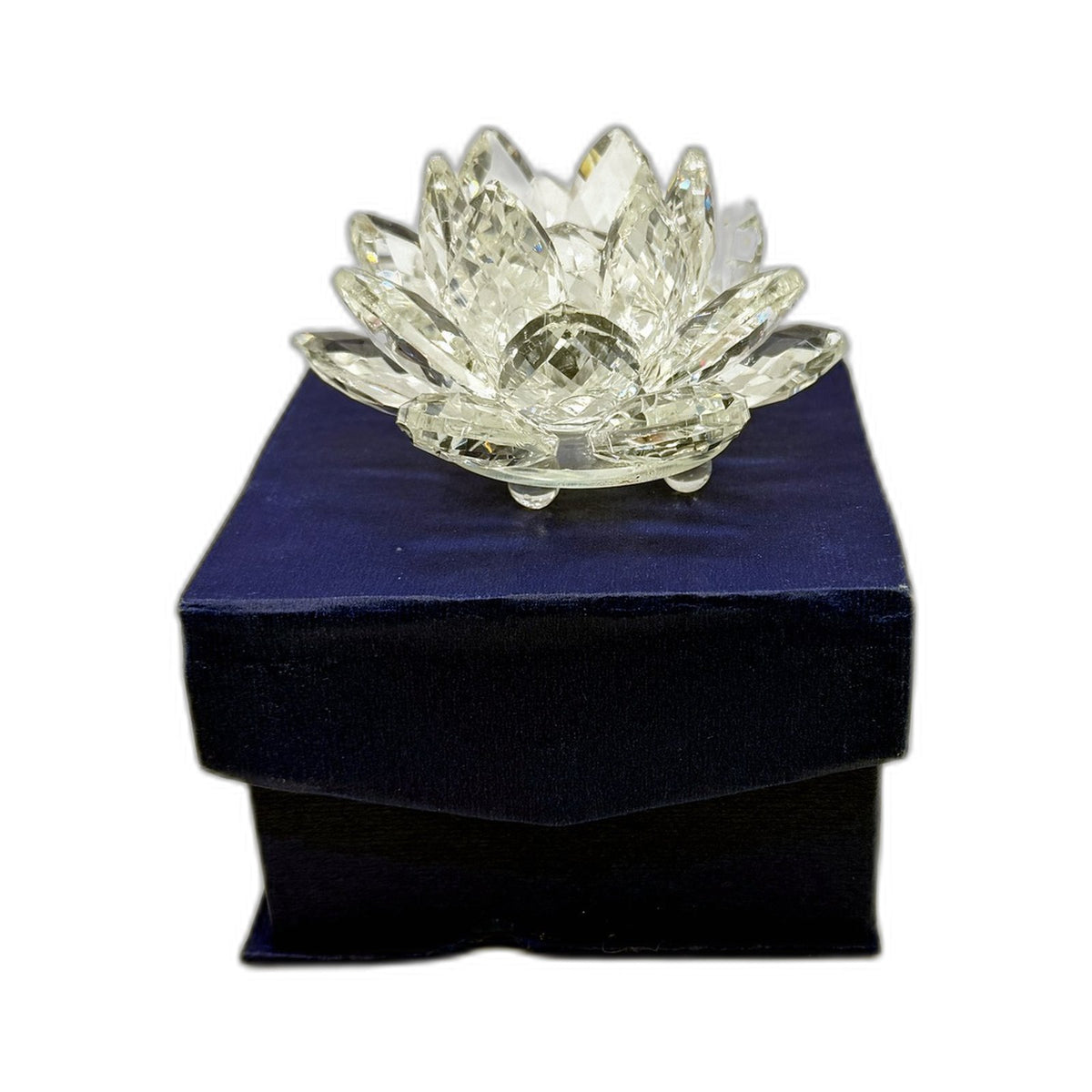 Crystal Lotus Flower Figurine Clear Decorative Collectible Feng Shui Art