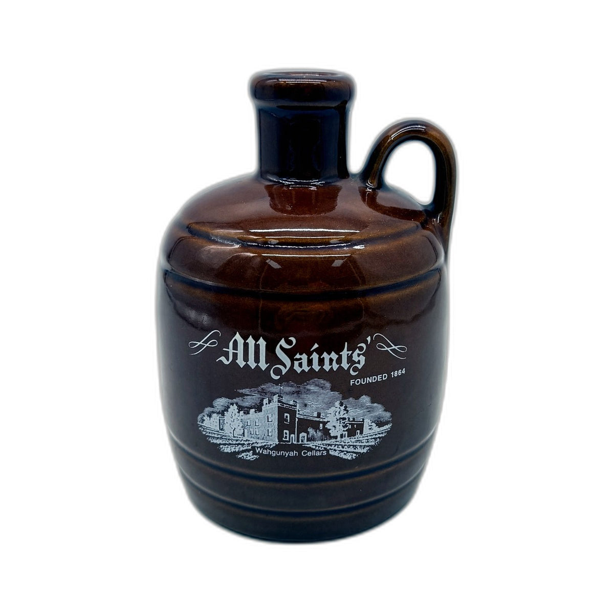 COLLECTABLE All Saints Wahgunyah Cellars NSW Ceramic Wine Jug Decanter Brown 