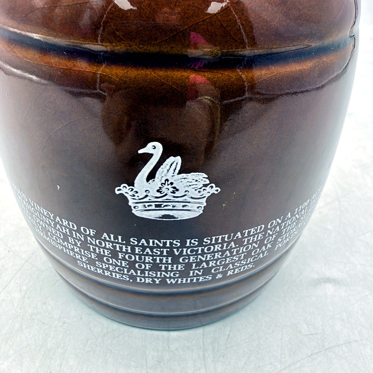 COLLECTABLE All Saints Wahgunyah Cellars NSW Ceramic Wine Jug Decanter Brown