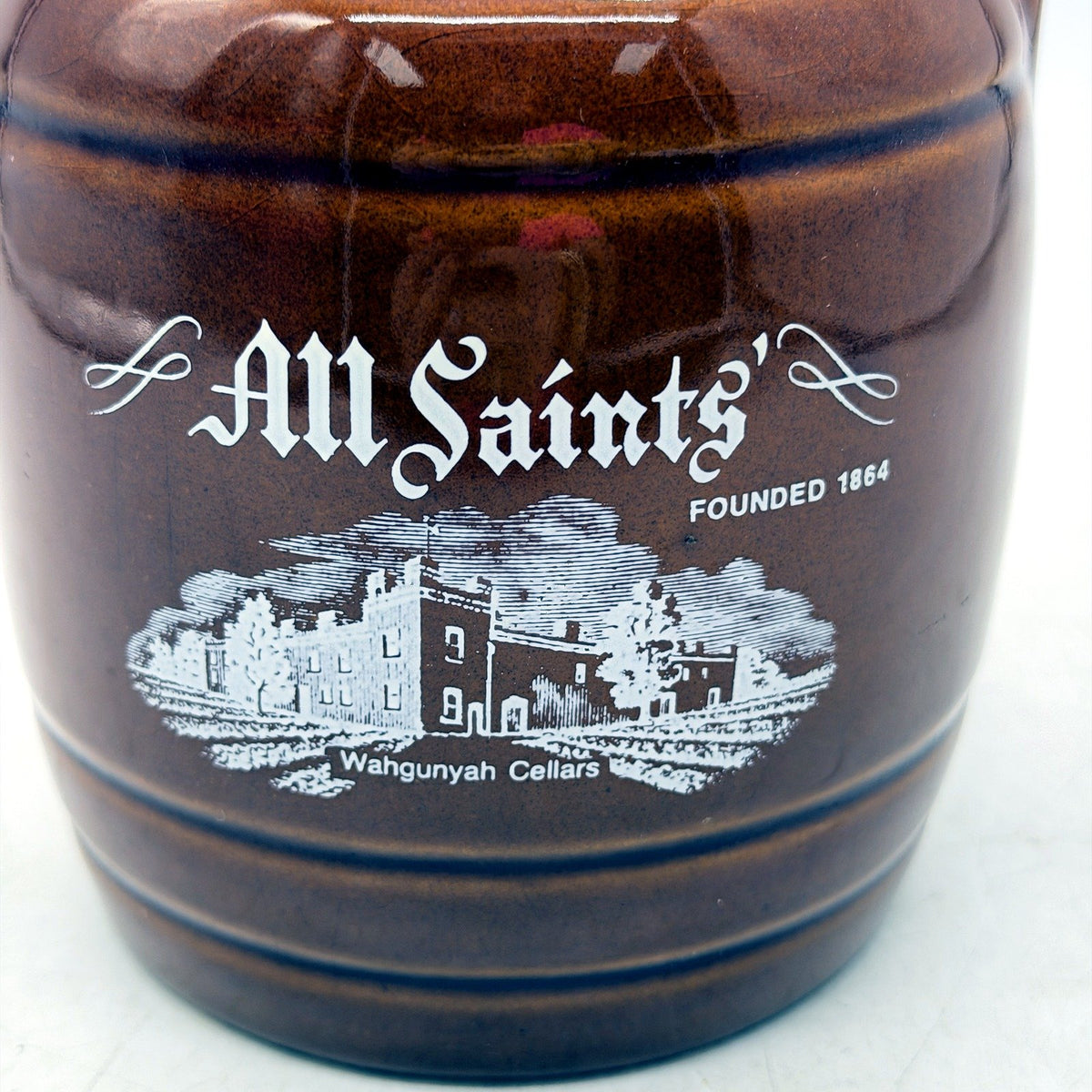 COLLECTABLE All Saints Wahgunyah Cellars NSW Ceramic Wine Jug Decanter Brown