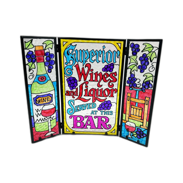 Made In Japan Stained Glass Window Panel Triptych Multi-Color Decorative Art