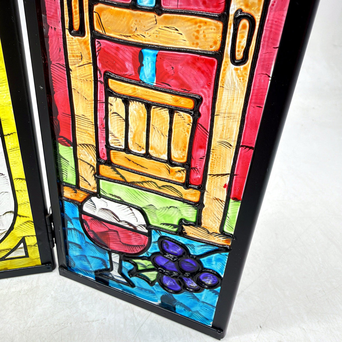 Made In Japan Stained Glass Window Panel Triptych Multi-Color Decorative Art