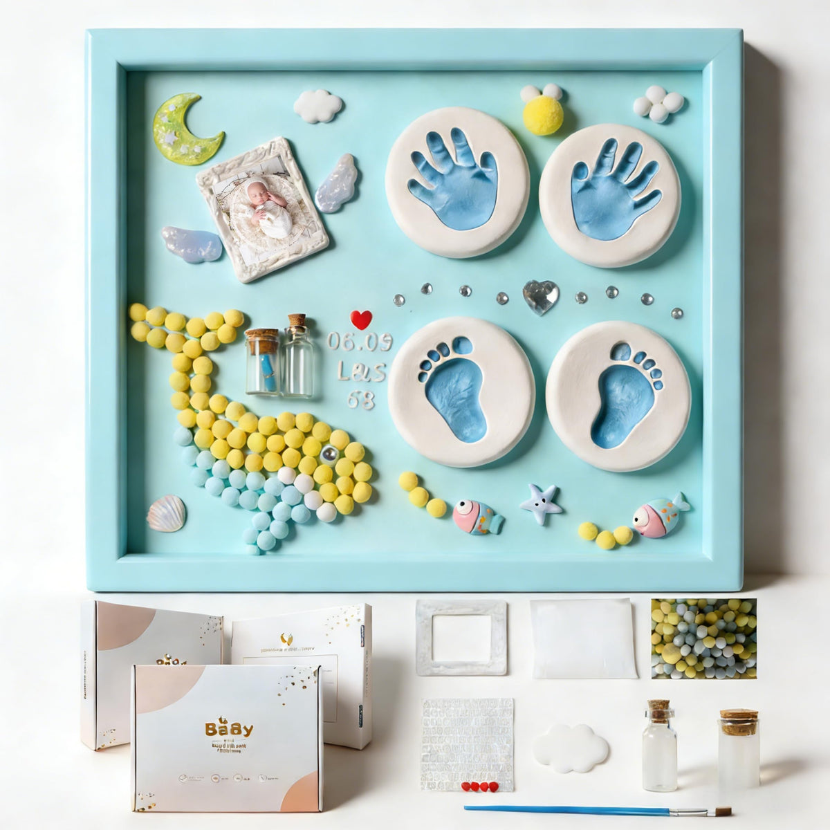 Yomi Magic Keepsake Frames Blue Personalized Newborn Baby Handprint NEW