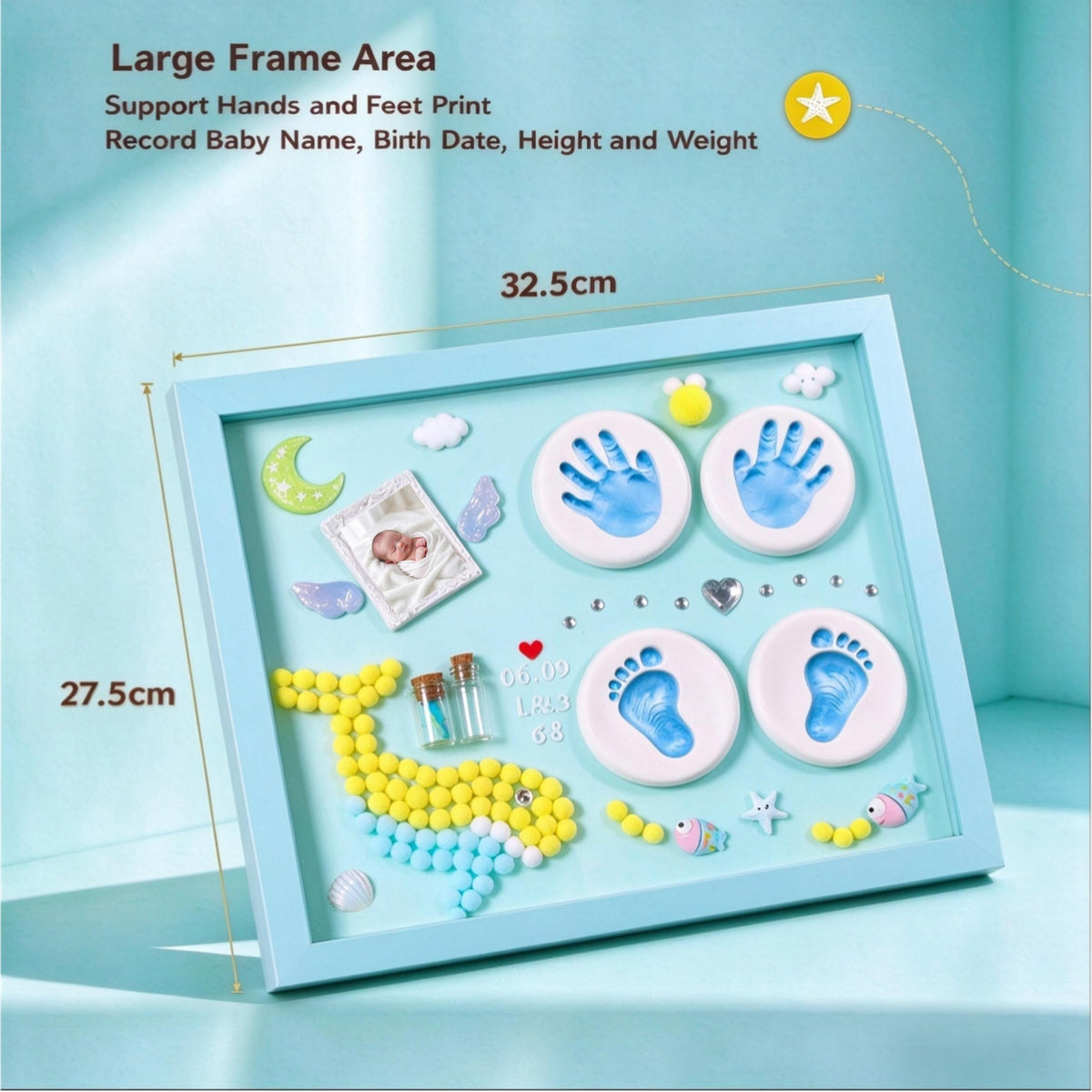Yomi Magic Keepsake Frames Blue Personalized Newborn Baby Handprint NEW