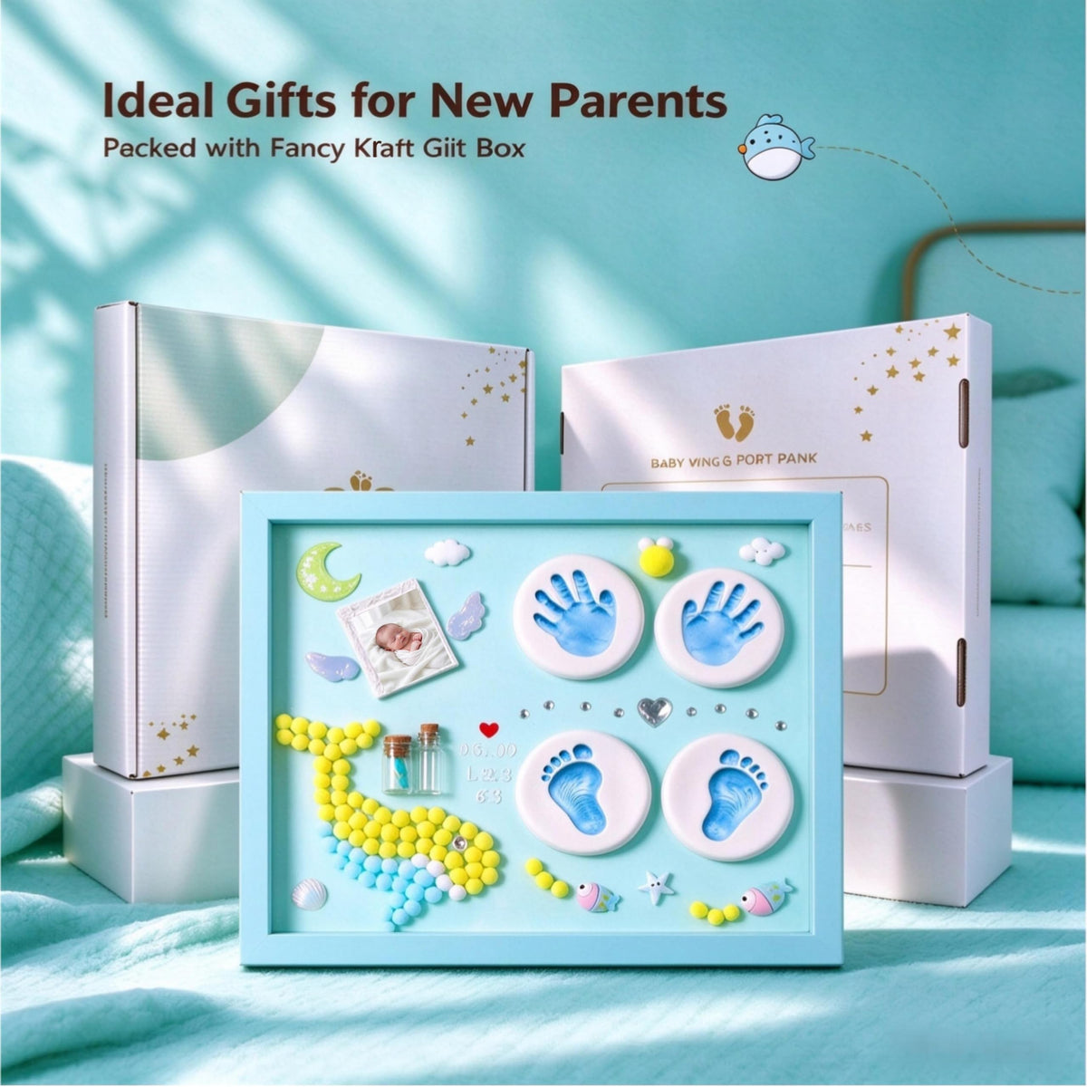 Yomi Magic Keepsake Frames Blue Personalized Newborn Baby Handprint NEW