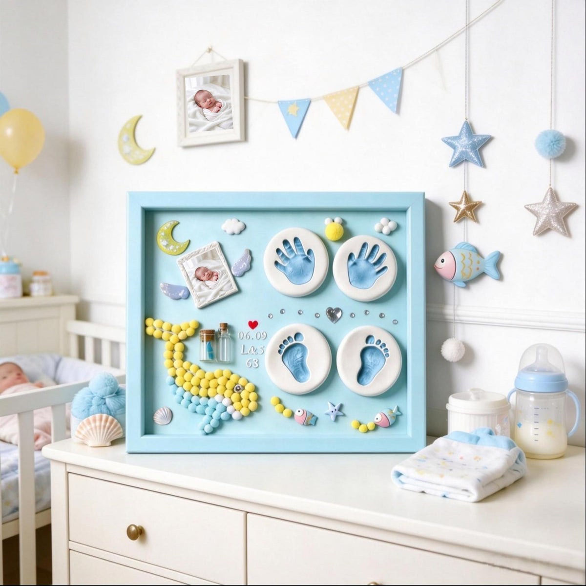 Yomi Magic Keepsake Frames Blue Personalized Newborn Baby Handprint NEW
