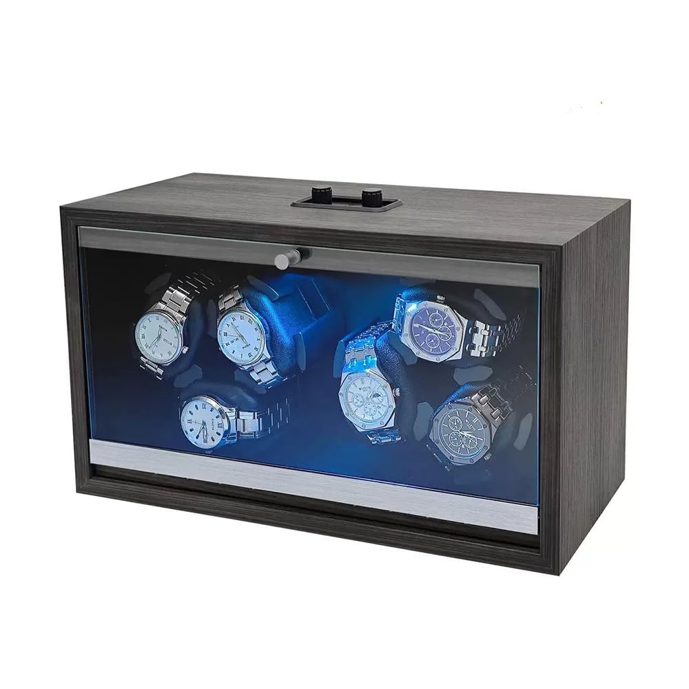 QYINXIU Automatic Watch Winder Box for 6 Watches Charcoal Black Storage NEW