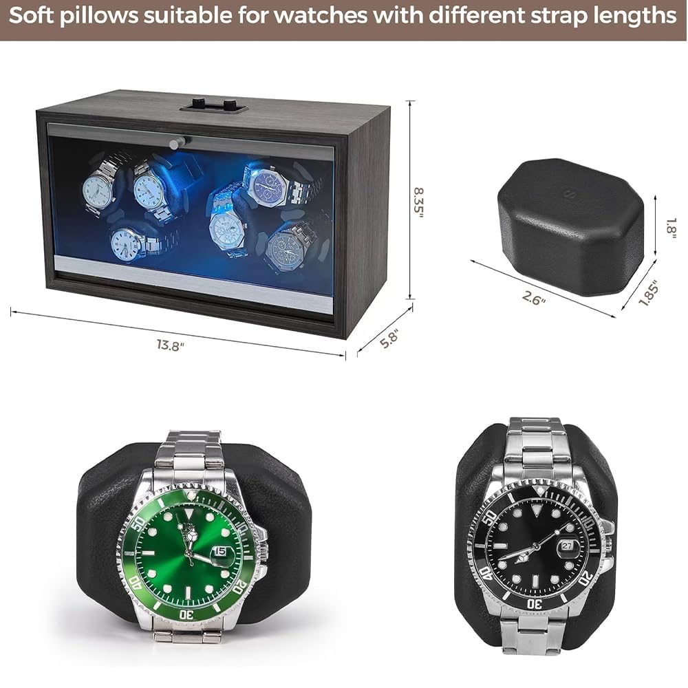 QYINXIU Automatic Watch Winder Box for 6 Watches Charcoal Black Storage NEW