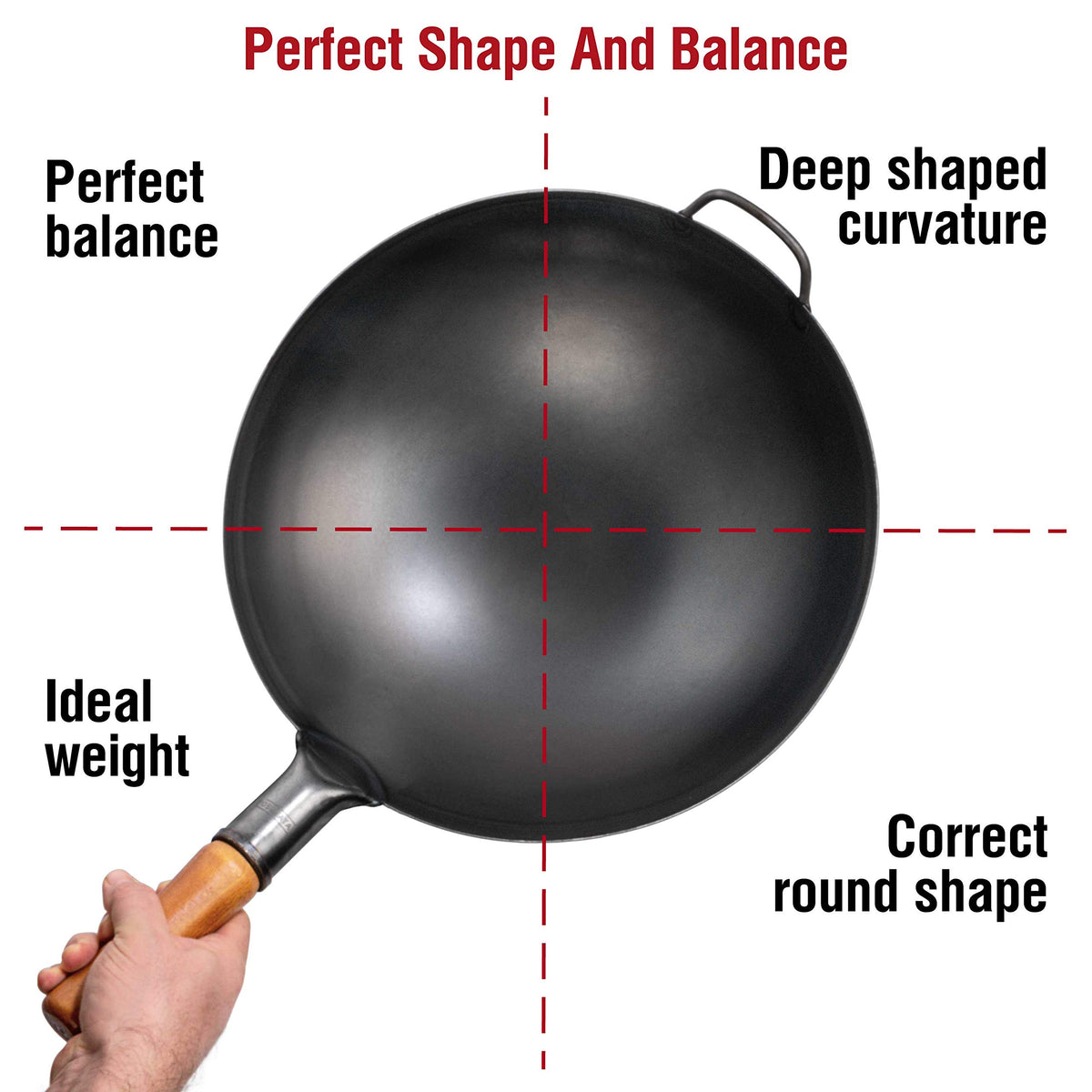 YOSUKATA Carbon Woks Steel Wok Round Bottom Pre-Seasoned Black 14 Inch 36cm DEMO