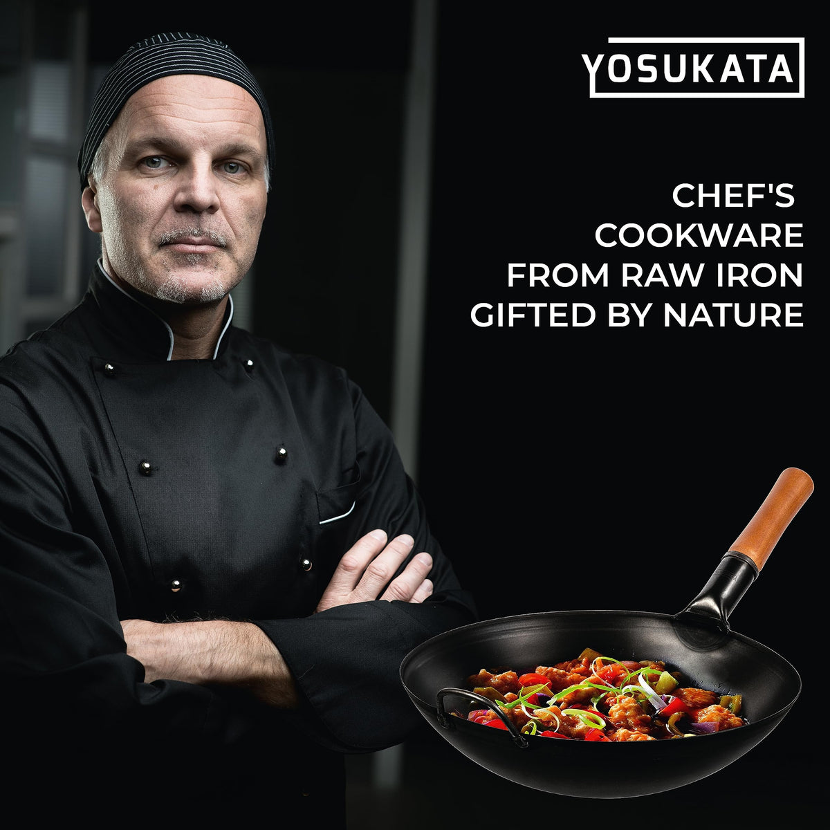YOSUKATA Carbon Woks Steel Wok Round Bottom Pre-Seasoned Black 14 Inch 36cm DEMO