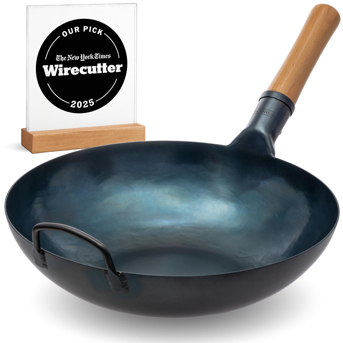 YOSUKATA Blue Woks Carbon Steel Wok Pan Pre-Seasoned Flat Bottom 34cm 13.5" DEMO
