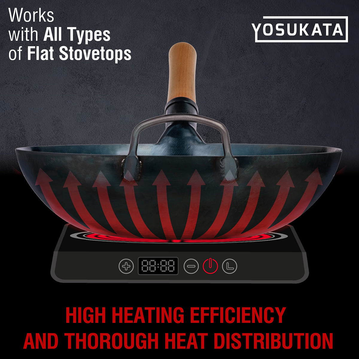 YOSUKATA Blue Woks Carbon Steel Wok Pan Pre-Seasoned Flat Bottom 34cm 13.5" DEMO