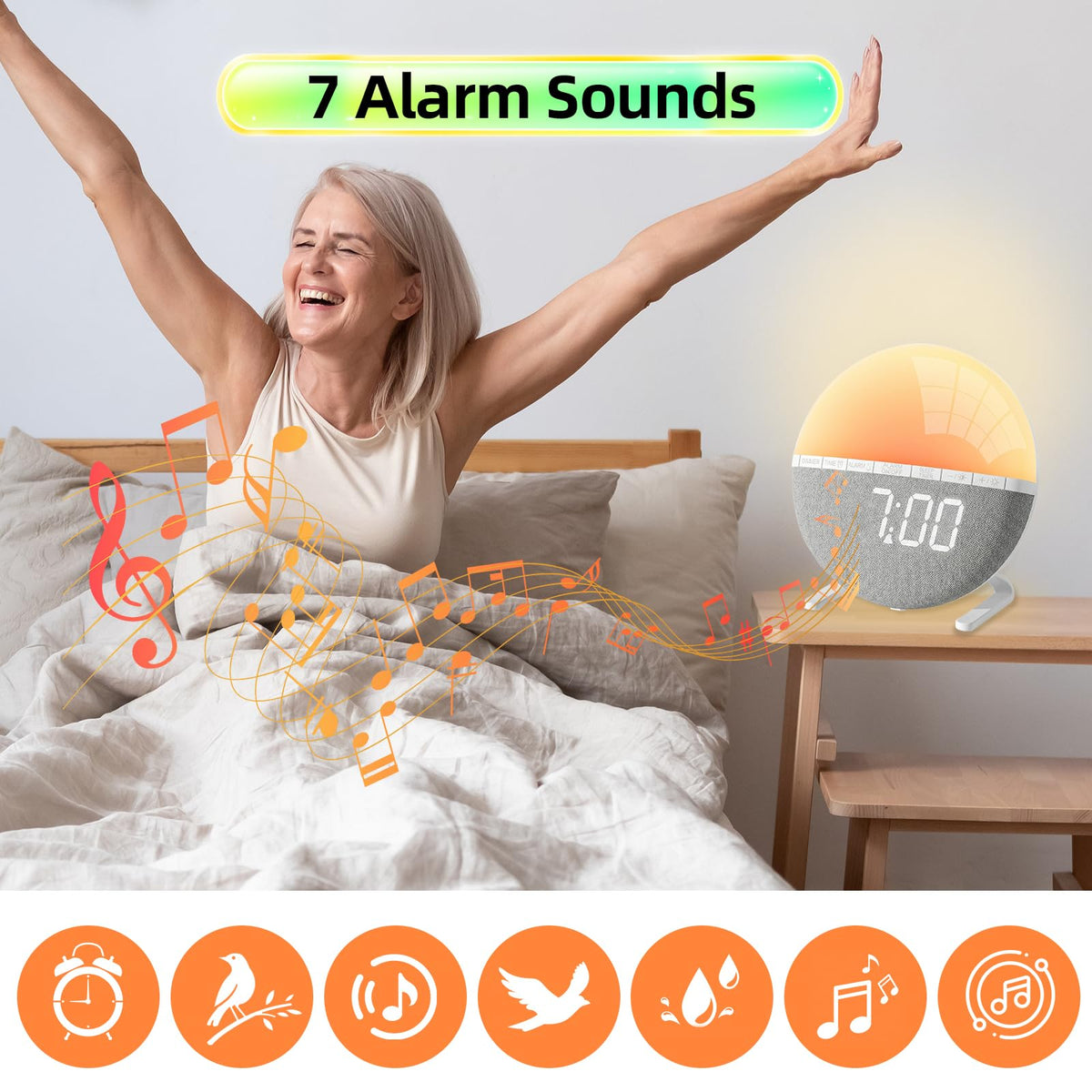 LeCoirrax Grey Sunrise Alarm Clock with Wake Up Light Simulation DEMO