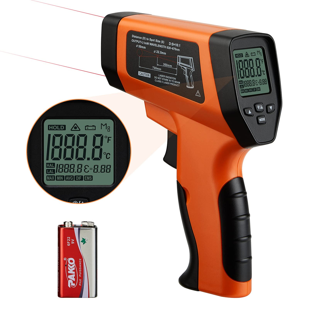 Inkbird Orange Infrared Thermometer Kitchen Food Temperature Gun NEW