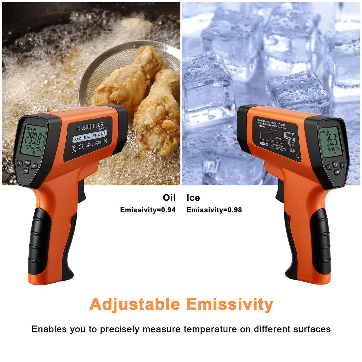 Inkbird Orange Infrared Thermometer Kitchen Food Temperature Gun NEW