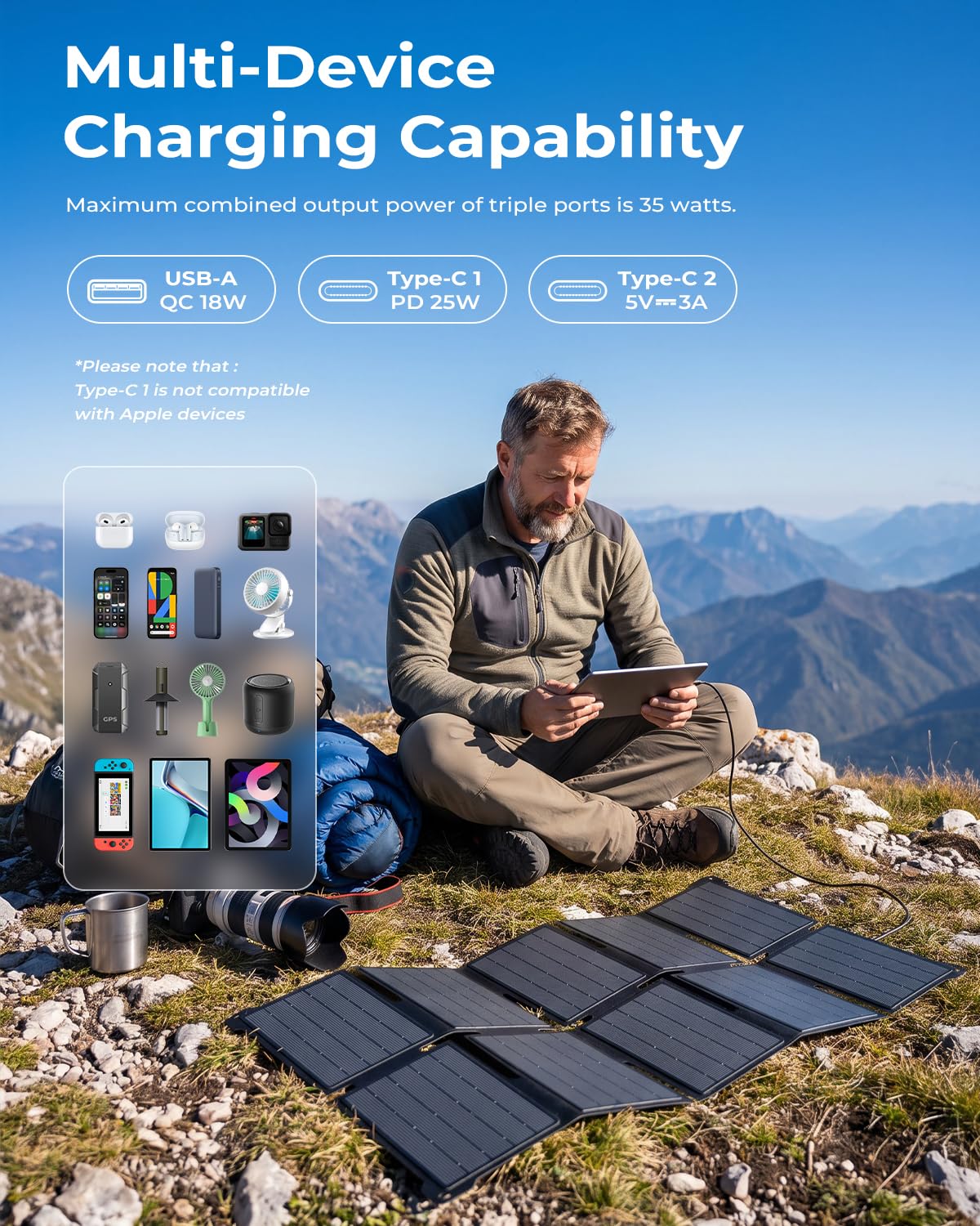 BigBlue Portable 35W Solar Panel Charger with USB-A PD 25W DEMO