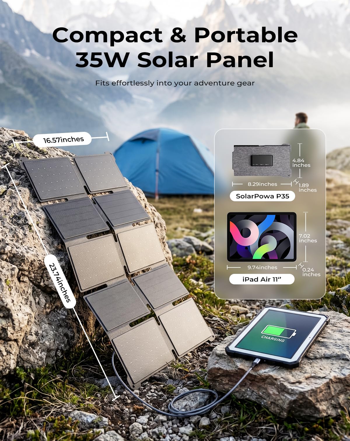 BigBlue Portable 35W Solar Panel Charger with USB-A PD 25W DEMO