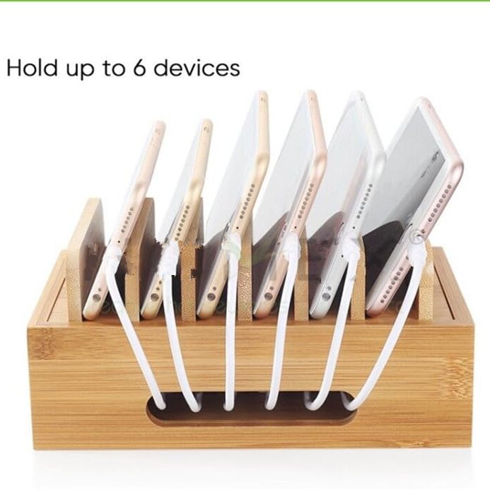 Cozioz Brown Bamboo Induction Charging Station Desk Organizer NEW