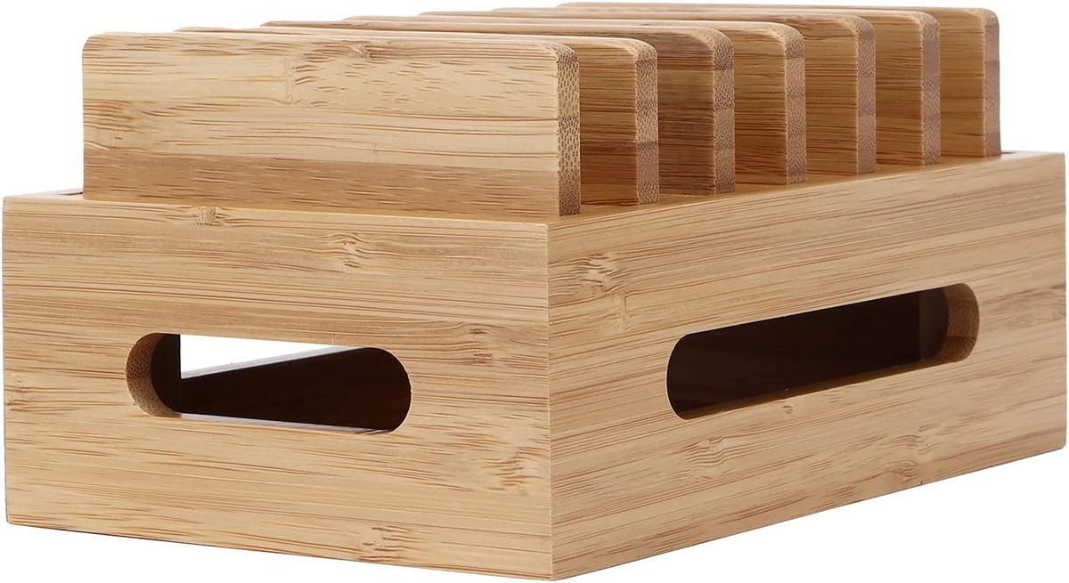 Cozioz Brown Bamboo Induction Charging Station Desk Organizer NEW