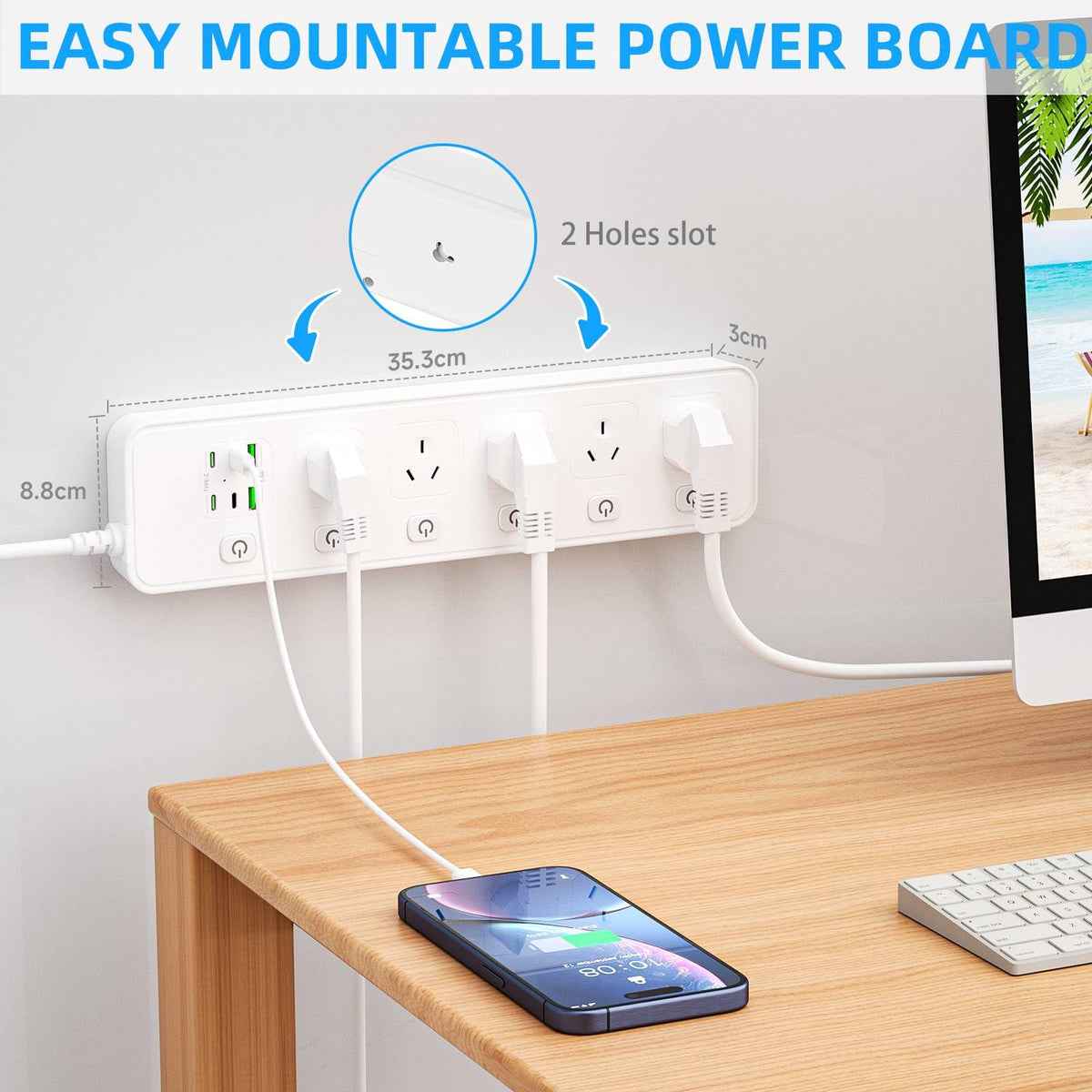 WFeyahiner 11-in-1 Power Strip with 5 AC Outlets Surge Protection White NEW
