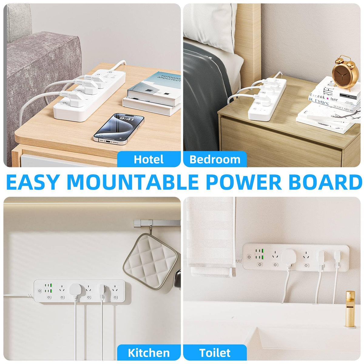 WFeyahiner 11-in-1 Power Strip with 5 AC Outlets Surge Protection White NEW