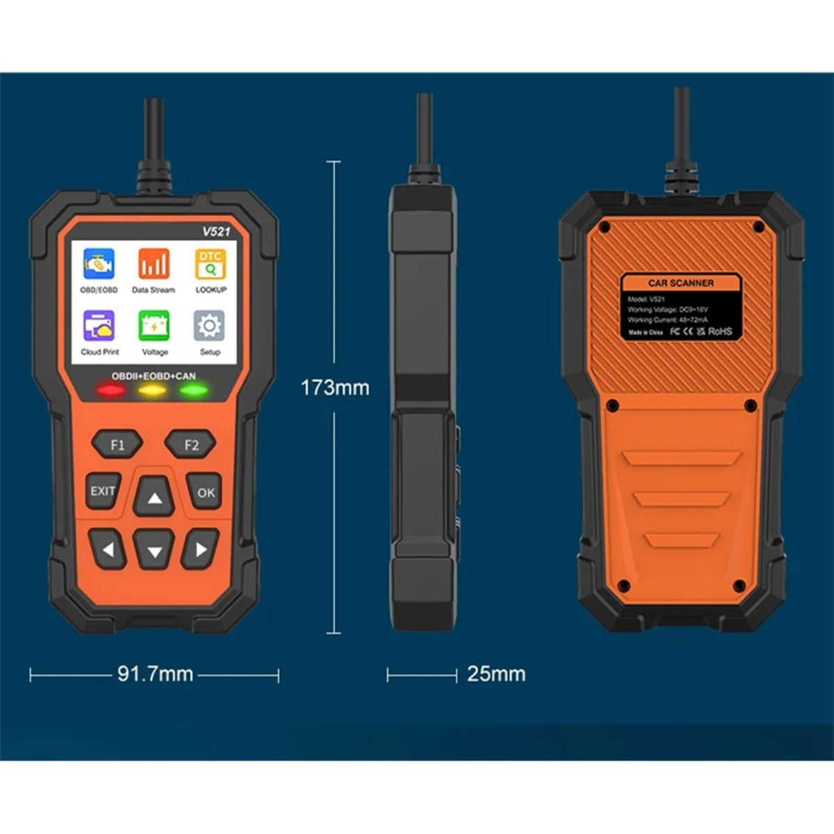 Dcnhfdsw V521 OBD2 Automotive Fault Code Reader Car Diagnostic Scanner DEMO