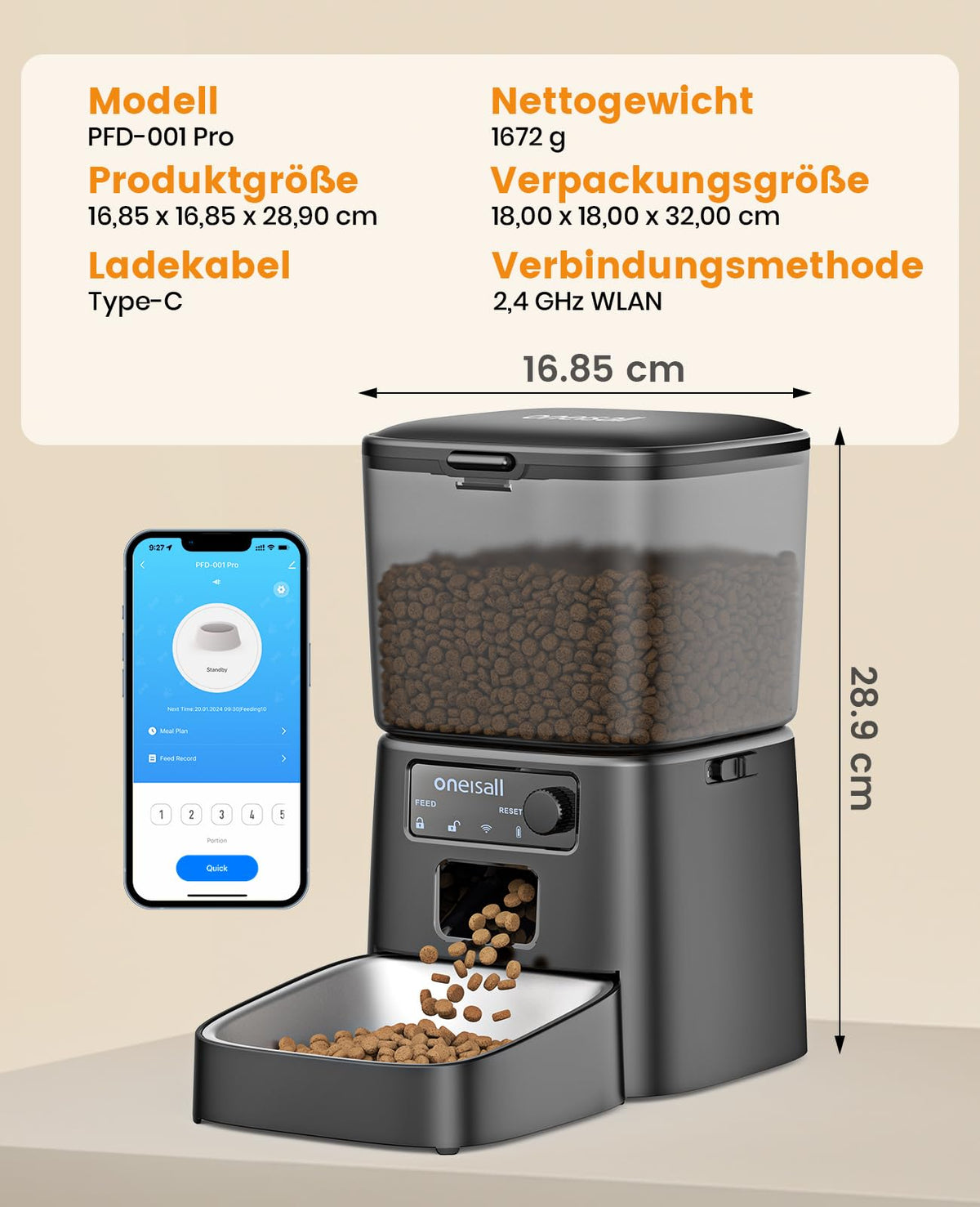 oneisall Automatic Cat Feeder 3.5L Black Smart Timed Pet Food Dispenser DEMO