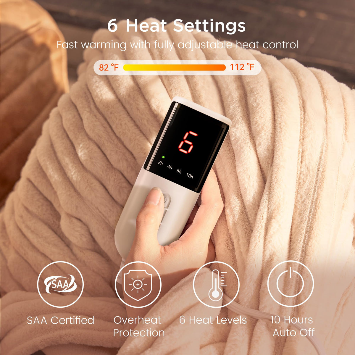 GOTCOZY Electric Heated Faux Fur Blanket Eggnog Beige Throw 130 x 160cm DEMO