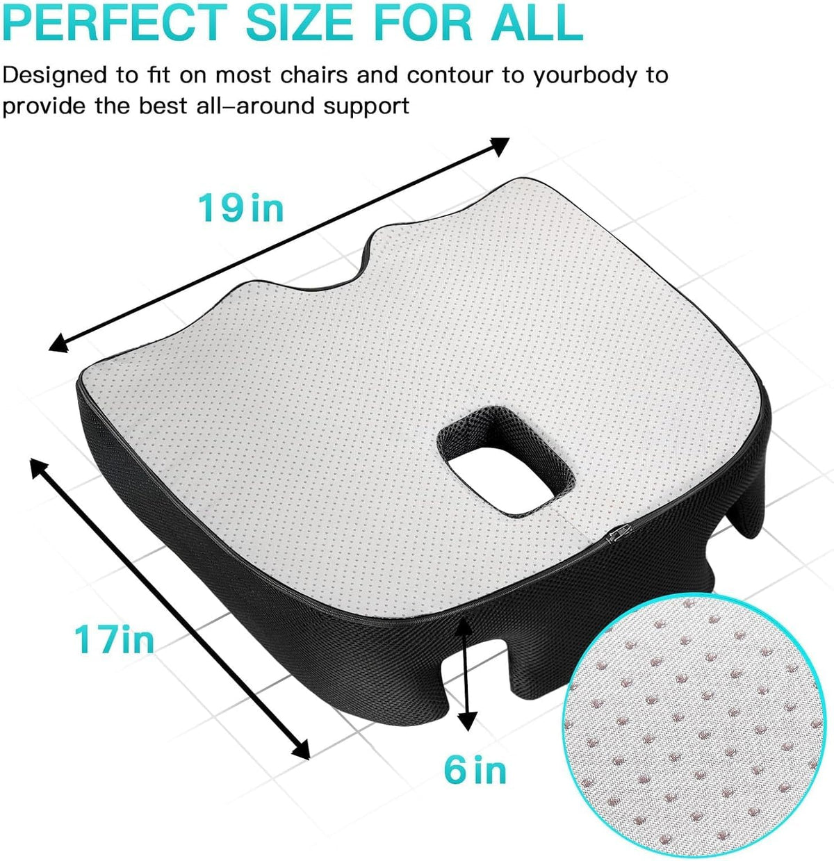 Benazcap Memory Foam Seat Cushion Black 17x19x6 Pressure Relief DEMO
