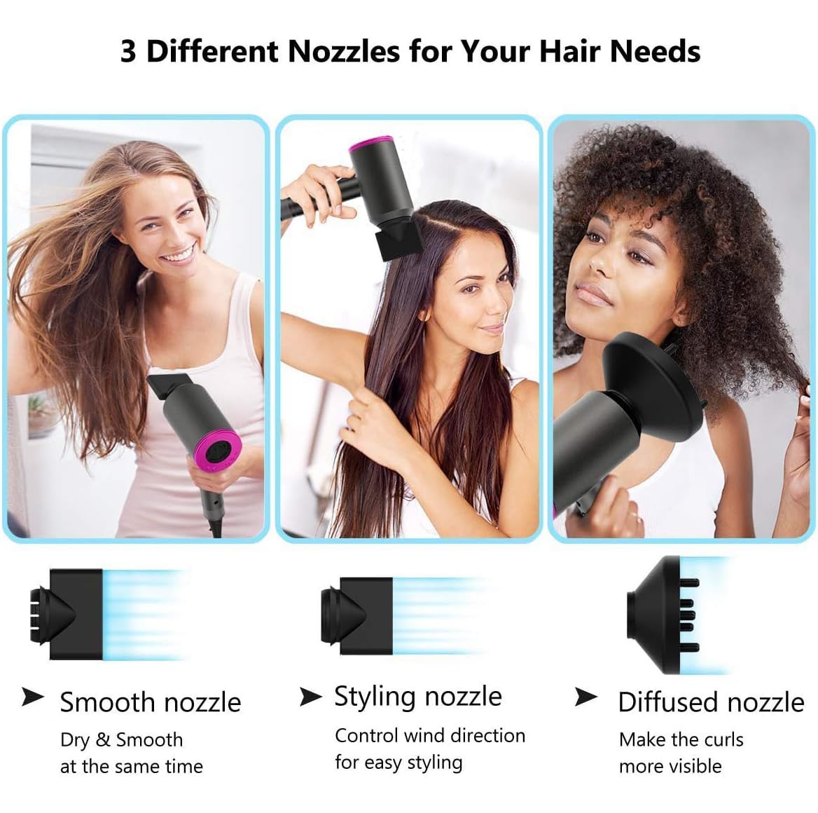 Tamefox Professional Hair Dryer 2000W Ionic Black with Nozzles DEMO